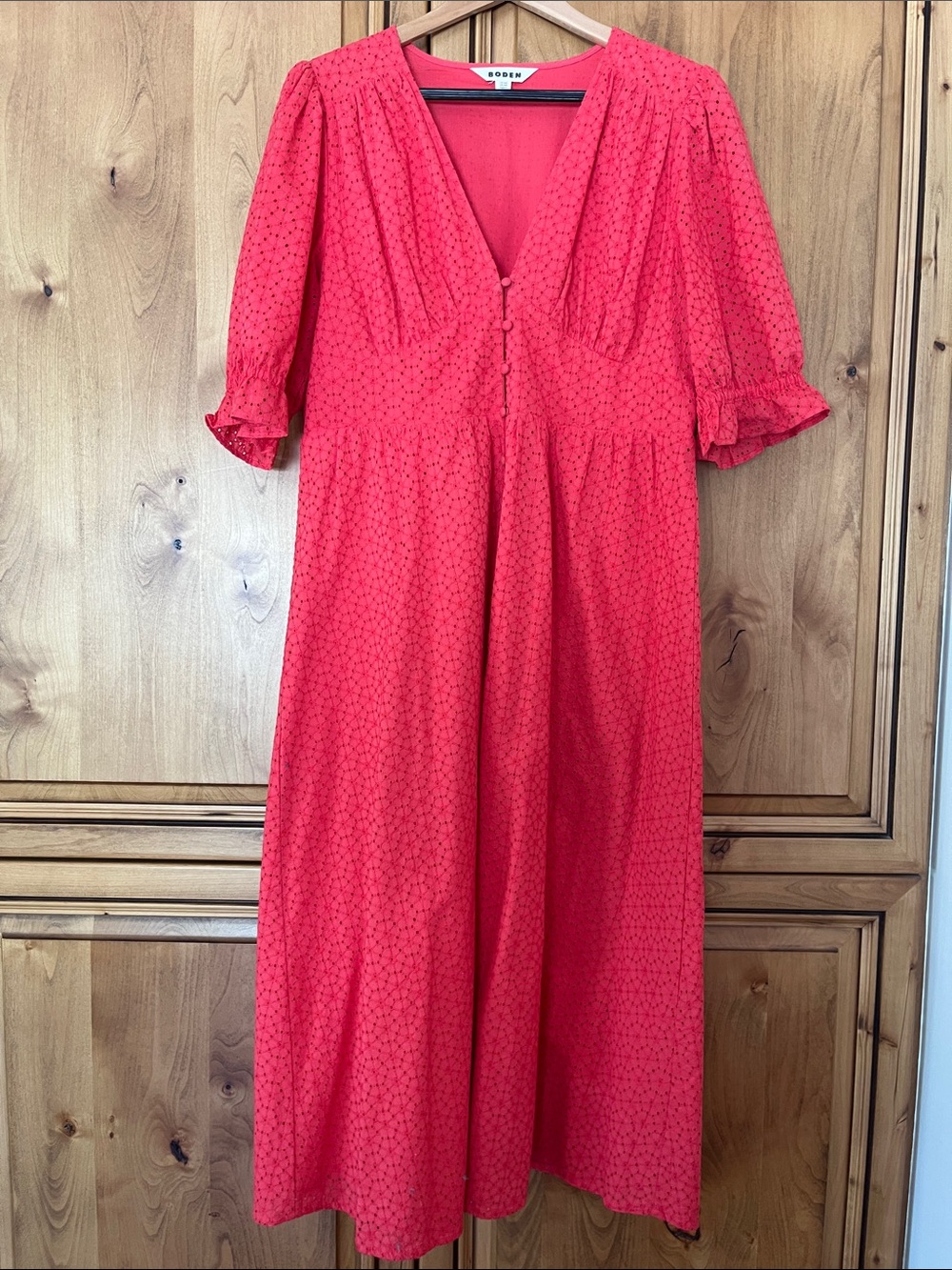 Boden Coral-Red V-Neck Midi Dress